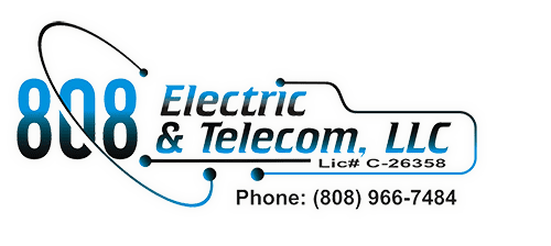 A green background with an electric and telecom logo.