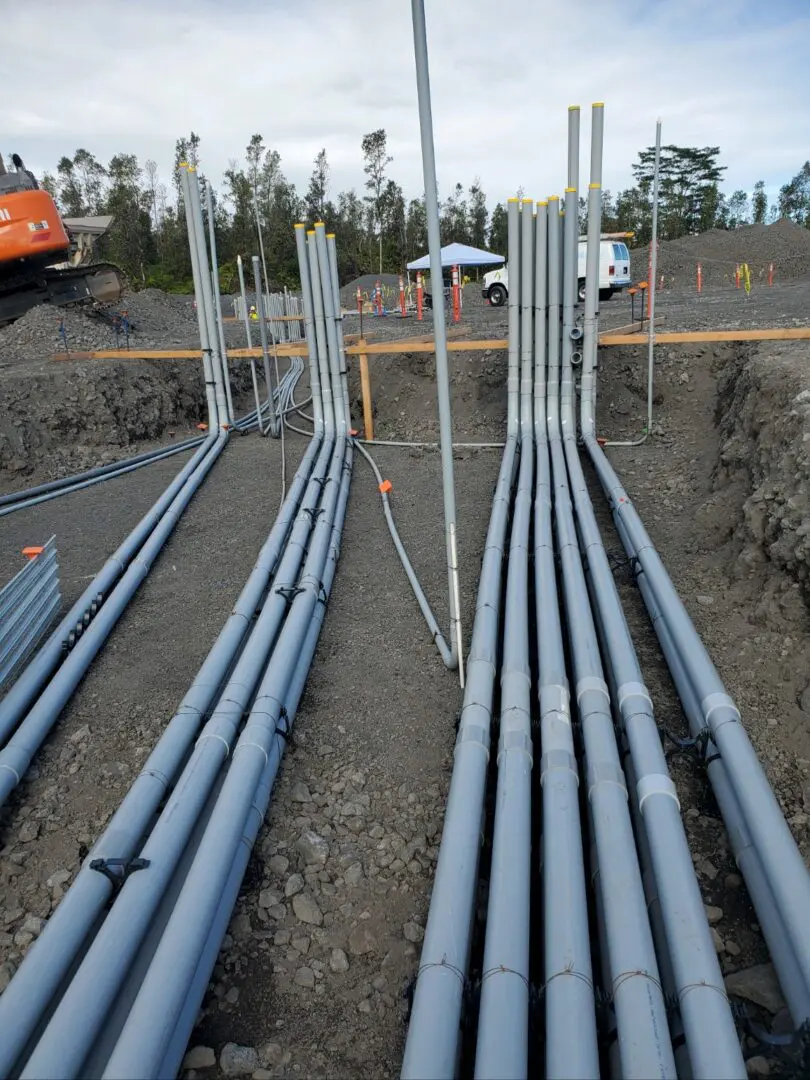 A group of pipes that are connected to the ground.